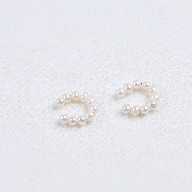 Simple Jewelry Gift for Women 3-4mm Natural Freshwater Near Round Pearls Ear Cuff Clip Earrings