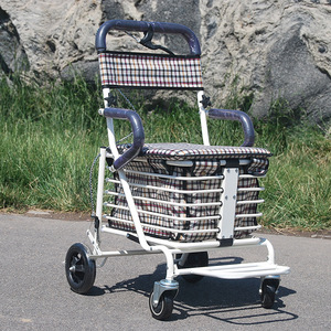 Chariot de courses pliable à quatre roues Jiaxin avec siège, déambulateur portable pour personnes âgées, blanc - Product Image 2