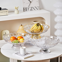 Plateau de service pour fruits en plastique PET écologique de qualité supérieure, avec incrustation dorée et glaçure craquelée, design moderne et luxueux, base transparente pour cuisine et aliments
