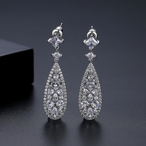 LUOTEEMI Wholesale New Arrival Luxury Wedding Dinner Party Jewelry 3A Cubic Zirconia <strong>Cluster</strong> Dangle <strong>Earring</strong> - Product Image 5