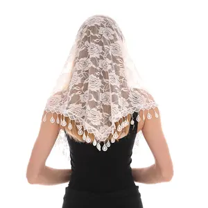 18 renk beyaz kadın İspanyol Mantilla dantel katolik peçe şapel kilise şal kafa kapsayan eşarp seri şal ve eşarp