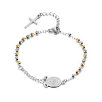 Gelang Rosario Salib Berlapis Emas 14k 18k dari Baja Tahan Karat 316L Grosir Religius dengan Liontin untuk Wanita Pria