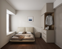 Ensemble de chambre à coucher moderne et écologique avec lit, armoire, table de chevet, taille personnalisable, espace de rangement spacieux