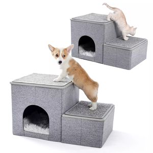 US Free Shipping <b>Portable</b> Pet <b>Steps</b> Dog Stairs Climbing Ladder with a Deluxe Condo and Pet Toy Storage Box - Product Image 1