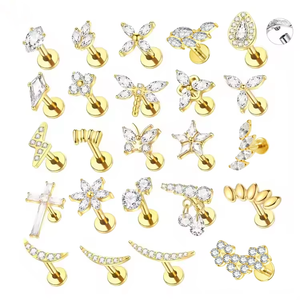 حلق بيرسينج من التيتانيوم الطبي ASTM F136، حلق لابريت للأنف/العين/الأذن، مجوهرات بسلسلة وظهر مسطح للبطن/العين/الأذن، زركون للأطفال - Product Image 3