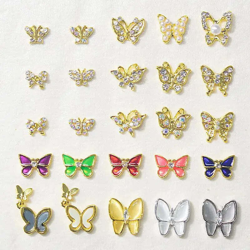Perhiasan Zirkon Desain Kupu-kupu Diy 3D, Jimat Seni Kuku Logam Paduan