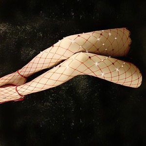 Velsatis Thiết Kế Mới Nữ Màu Đỏ Sexy Holow Sáng Bóng Rhinestone Kim Cương Fishnet Rhine Đá Stocking - Product Image 3