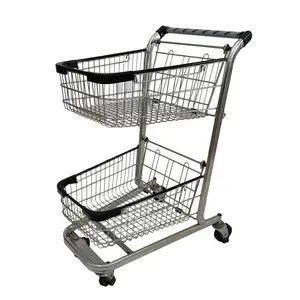 Voor Walmart Stijl Ronde Kop Supermarkt Winkelwagen Dubbele Manden Trolley