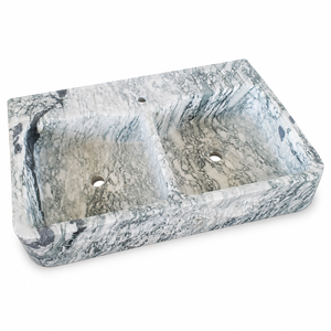 Poulars - Lavabo de Pedestal de Piedra Natural de Lujo para Montar en la Pared, Lavabo de Mármol Arabescato Corchia - Product Image 2