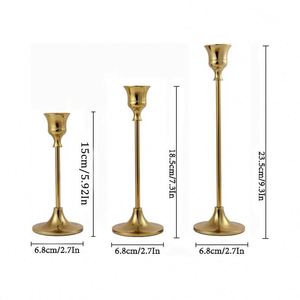 Ensemble de 3 chandeliers européens en fer doré, hauts, rustiques, à bâtonnets coniques - Product Image 2