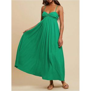 Robe longue d'été pour femme, taille empire, décolleté cœur, coupe trapèze, en mousseline fluide et respirante, idéale pour les vacances à la plage - Product Image 3