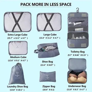 Offre Spéciale Cubes d'emballage de haute qualité avec Logo personnalisé, sac de rangement de bagages Portable de voyage, ensemble de 8 pièces avec trousse de toilette