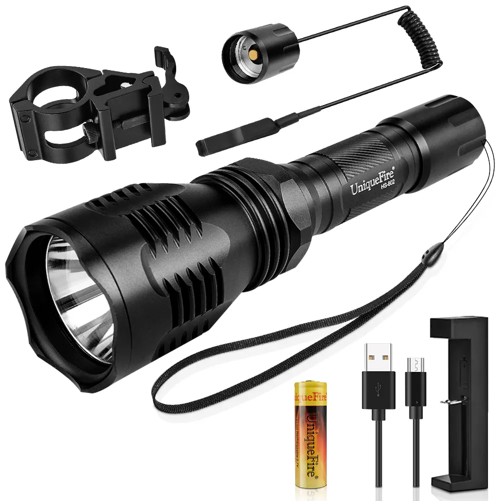 UniqueFire 1000 Lumens Long Distance Wholesale Tactical Emergency Weapons Army Led Outdoor Hunting Torch Light