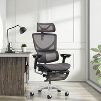 Chaise d'ordinateur de bureau ergonomique, pivotante, en maille, avec repose-pieds, pour ordinateur, blanc,