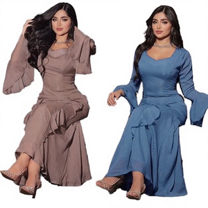 Elegant Long Sleeve Floor Length <b>Abaya</b> Sweetheart Neck Floral Embossed Beaded Hem Straight Lightweight Polyester Women's Adults - Product Image 3