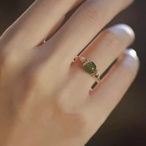 Barley Hetian Jade Carved Lucky Bead Ring Women Adjustable Light Luxury Chinese Retro Style Jewelry Gift - Product Image 4