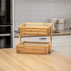 Wooden Double Layer Fruit Basket <b>Bamboo</b> Storage Rack For Kitchen Tabletop Use Eco Friendly Rectangle Shape Standing Type - Product Image 2