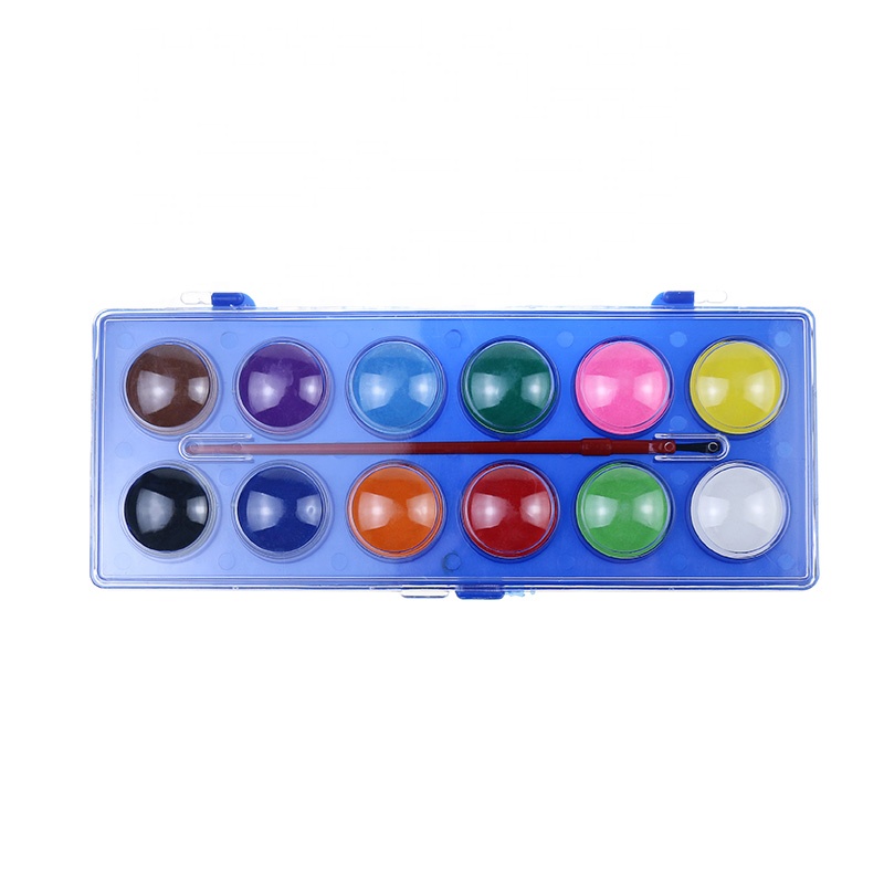 Portable 12 Colors Plastic Box Solid Watercolor Gouache Cake Paint Set Bright Colorful Painting Kit for Travel