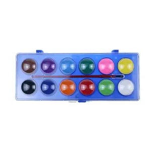 Portable 12 Colors Plastic Box Solid Watercolor Gouache Cake Paint Set Bright Colorful Painting Kit For Travel