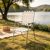 Chaise de camping et de plage pliable en gros, personnalisée, à 2 plis, avec sangle, cadre métallique durable, imperméable, pour pique-nique en extérieur