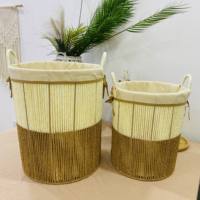 Panier à linge vintage avec corde en papier et cadre en métal - Écologique, durable et coloré