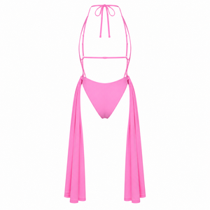 Traje de Baño de Una Pieza con Cuello en V Profundo para Mujer, con Diseño Drapeado y Recortes, Bikini Elástico Rosa, Ropa de Playa - Product Image 4