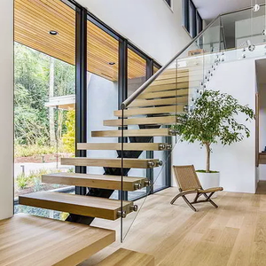 <span class=keywords><strong>Escalier</strong></span> flottant moderne en acier et bois sur mesure avec éclairage LED pour villa - Product Image 5
