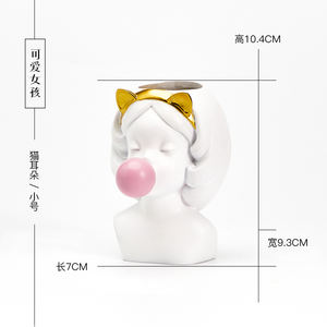 Vase en résine de style nordique, jolie fille, porte-stylo à bulles, petit pot de fleur, Art moderne, décoration, jardinière de fleurs - Product Image 3