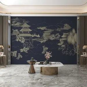 Pano de parede mural em relevo de fundo de TV para edifícios de pavilhão de paisagem chinesa nova e luxuosa