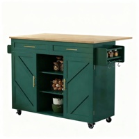 Îlot de cuisine vert moderne en usine avec chariot de rangement roulant table pliable, étagères, porte-épices et porte-serviettes