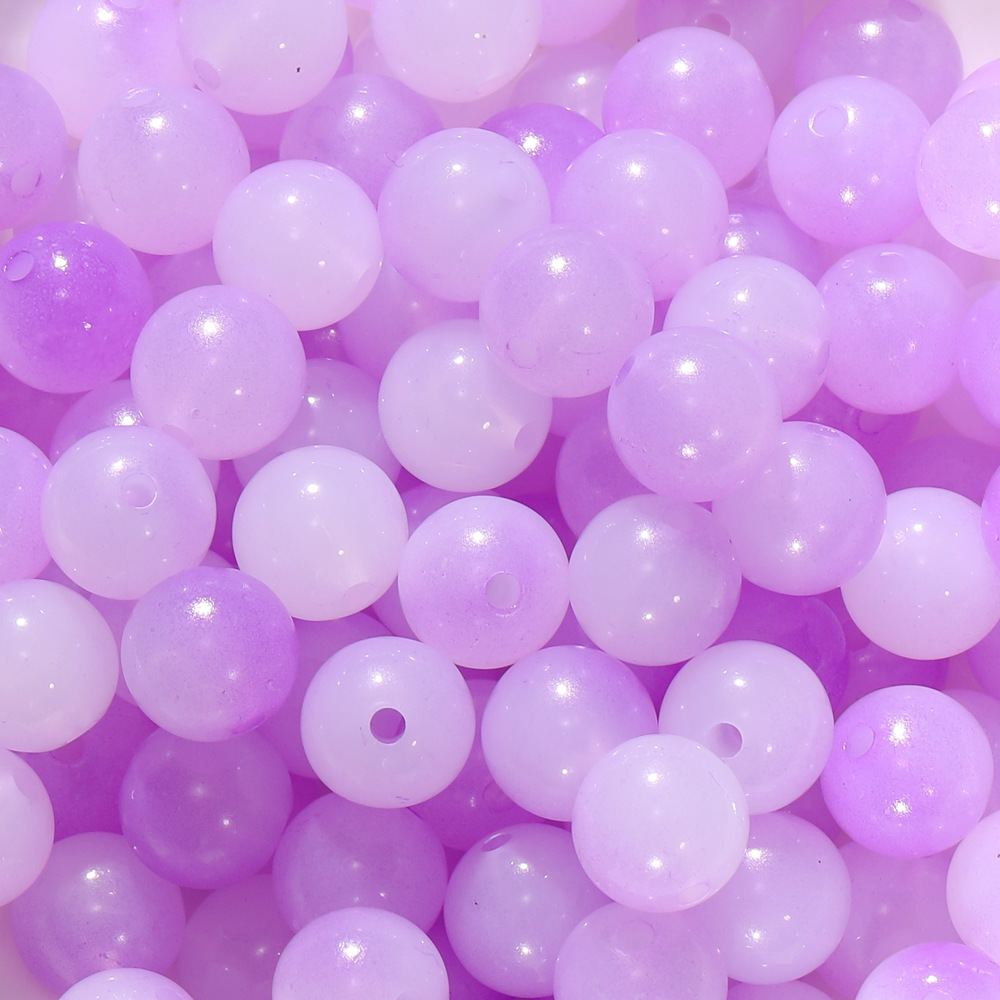 Perles de verre imitation jade bicolores - violet et blanc