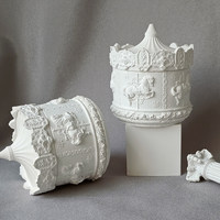 Boîte à bijoux en plâtre en forme de carrousel animalier, boîte à bougie parfumée avec couvercle, diffuseur de pierres, récipient décoratif blanc vierge