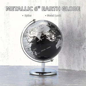 Globo Terráqueo Decorativo de Plástico de 6 Pulgadas al por Mayor con Diseño de Bloques de Color y Aspecto Metálico para Globo Giratorio de Geografía - Product Image 2