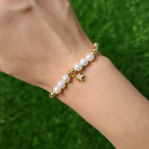 BC1348 delicato piccolo oro placcato perline <span class=keywords><strong>con</strong></span> perle perline elastico <span class=keywords><strong>bracciale</strong></span> <span class=keywords><strong>con</strong></span> piccolo piccolo piccolo fascino stella CZ - Product Image 6