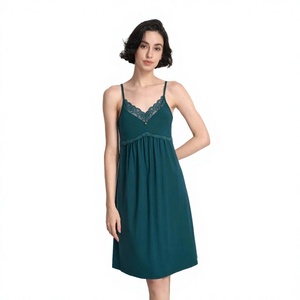 Ensemble Robe de Nuit et Peignoir en Satin Uni de Bambou pour Femme, Respirant, Lingerie Sexy, Dentelle Fendue, Logo Personnalisé, Doux et Féminin - Product Image 1