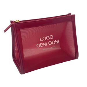 Wholesale Nylon Mesh Clear Makeup Bag <strong>Custom</strong> Logo OEM ODM Lightweight Small Cosmetic Bag Zipper Closure Promotional Beauty <strong>Pouch</strong> - Product Image 1