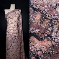 Tissu en dentelle florale de haute qualité pour mariée, maille française, sequins, ruban brodé, perles, tulle 100% polyester soluble dans l'eau
