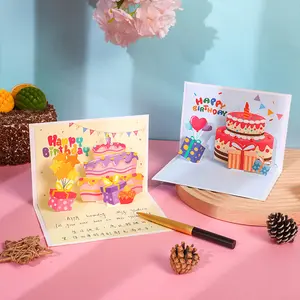 Ins cartoline fai da te biglietti di auguri regalo decorazione personalizzata per feste 3d torta Pop-Up biglietti di compleanno per bambini
