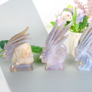 Exquisite Natural Agate Carving Statue Figurine Double-face Agate Geode Indians For Gifts