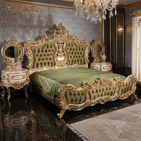 Ensemble de lit en bois sculpté turc doré, style néo-classique élégant, mobilier de chambre de luxe pour appartement, tailles personnalisables