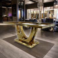Table de salle à manger moderne dorée en acier inoxydable pour couple avec plateau en verre trempé, 8 places, pour la maison et l'hôtellerie