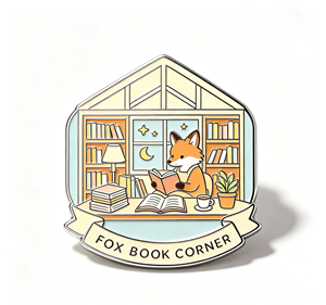 Pin esmaltado de zorro lindo con diseño de esquina de libro y forma de casa, broche de metal artesanal para regalo y colección de papelería - Product Image 4