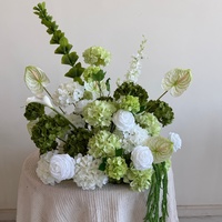 Boule de fleurs artificielle de luxe en soie faite à la main, haute qualité, durable, pour décoration de mariage moderne et tropical, 60 cm, vert et blanc, haute simulation