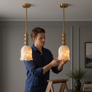 Lámpara Colgante de Alabastro con Forma de Flor, Montaje en Techo de Latón, Decoración Contemporánea para el Hogar, 100% Hecha a Mano, Lámpara para Sala de Estar Interior - Product Image 1