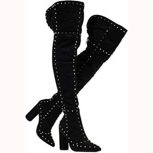 รองเท้าบูทผู้หญิงลายเสือดาวไซส์ใหญ่ 47 แบบสูงเหนือเข่า ปลายแหลม มีซิปด้านหลัง ส้นหนาสูง - Product Image 5