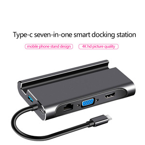 7-IN-1 Tipo <span class=keywords><strong>C</strong></span> <span class=keywords><strong>Dock</strong></span> <span class=keywords><strong>Station</strong></span> <span class=keywords><strong>USB</strong></span> 3,0 VGA RJ45 PD <span class=keywords><strong>USB</strong></span> HUB para Laptop Macbook Pro para HP/DELL /<span class=keywords><strong>Lenovo</strong></span>/Samsung - Product Image 4