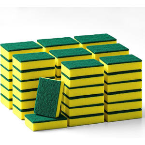 Éponge de cuisine en nylon antibactérien compressé, robuste, double éponge à récurer pour la vaisselle, éponge à récurer verte et jaune - Product Image 1