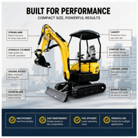 Mini-excavatrice homologuée CE, petite excavatrice de chantier avec système hydraulique avancé et capacité de travail efficace