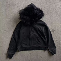 Veste à capuche en fausse fourrure personnalisée avec logo d'usine, imprimé délavé, patch, surdimensionnée, fermeture éclair, lourde, streetwear, manteau d'automne et d'hiver pour hommes