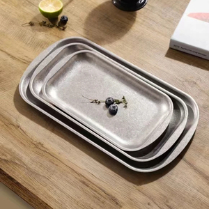 Vintage faire vieux style industriel café en acier inoxydable <span class=keywords><strong>dessert</strong></span> <span class=keywords><strong>assiette</strong></span> à gâteau Western <span class=keywords><strong>assiette</strong></span> ronde peu profonde barbecue <span class=keywords><strong>assiette</strong></span> à viande - Product Image 3